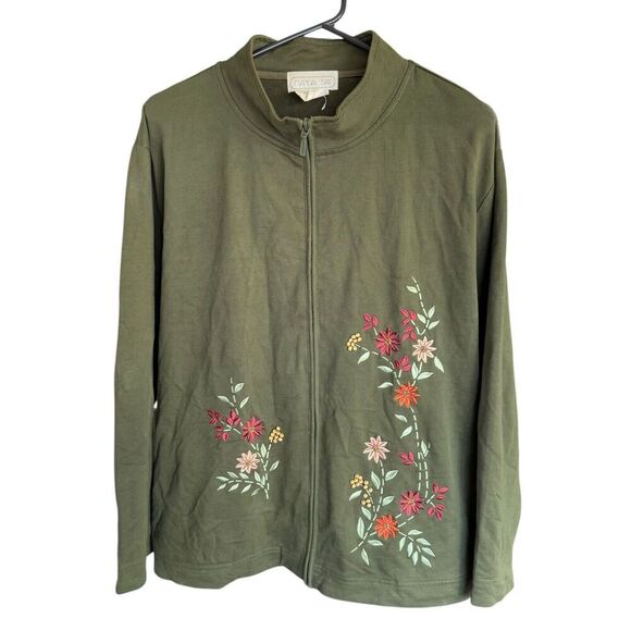 Vtg Mandal Bay Women's Full Zip Embroidered Leaves Pattern Beads 2XL Pockets - Picture 1 of 6